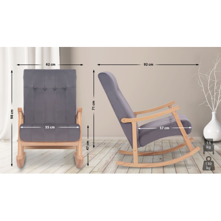 Poltrona a dondolo in velluto Saltillo naturale/grigio